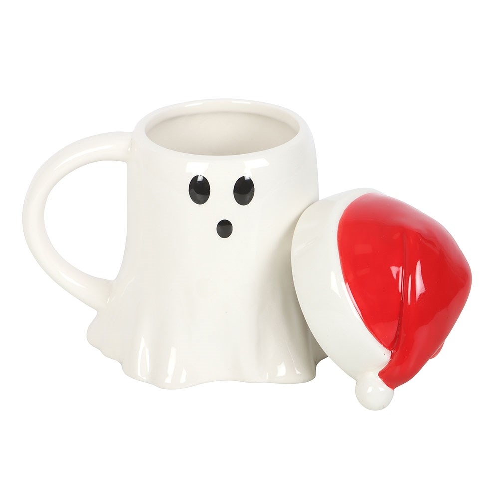 Something Different - Ghost Shaped with Santa Hat Lid Mug - Multicolours